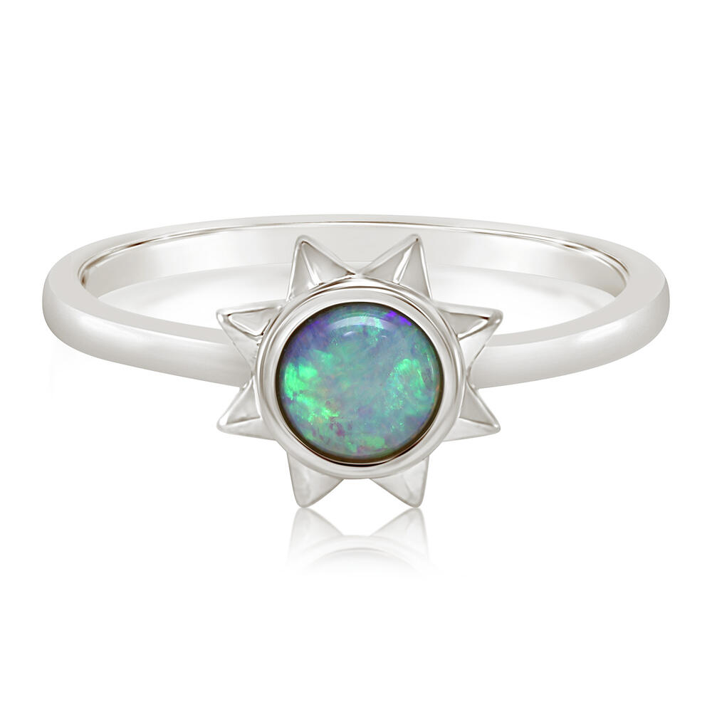 14K White Gold Australian Opal Sun Ring