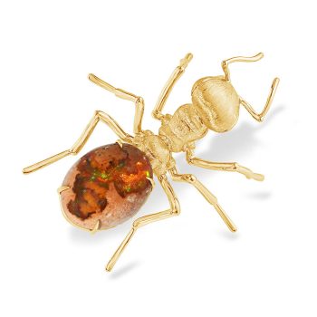 14K Yellow Gold Mexican Fire Opal/Tsavorite Fire Ant Lapel Pin with Ylw Plated Post-Back