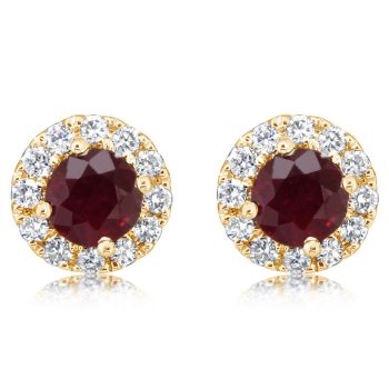 14K Yellow Gold Ruby/Diamond Earrings