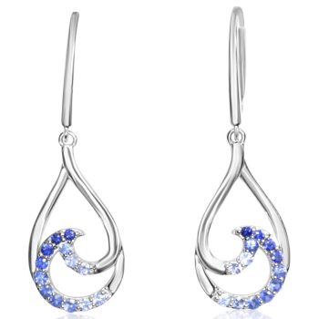 14K White Gold Graduated Blue Sapphire Earrings