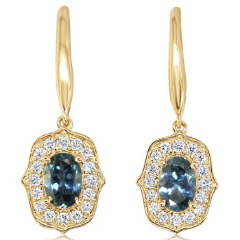 14K Yellow Gold Montana Sapphire/Diamond Earrings