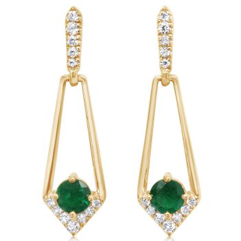 14K Yellow Gold Brazilian Emerald/Diamond Earrings