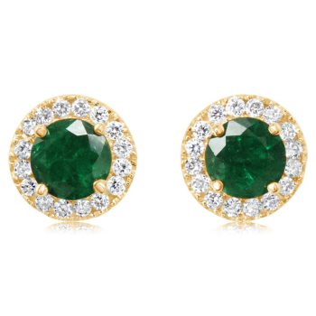 14K Yellow Gold Brazilian Emerald/Diamond Earrings