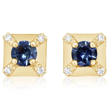 14K Yellow Gold Montana Sapphire/Diamond Earrings