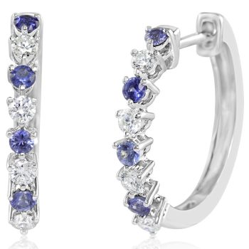 14K White Gold Blue Sapphire/Diamond Hoop Earrings