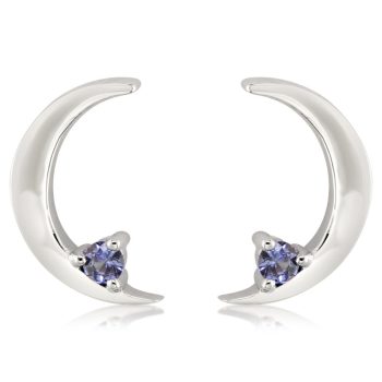 14K White Gold Sapphire Moon Earrings