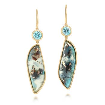 14K Yellow Gold Chrysocolla/Blue Zircon Earrings