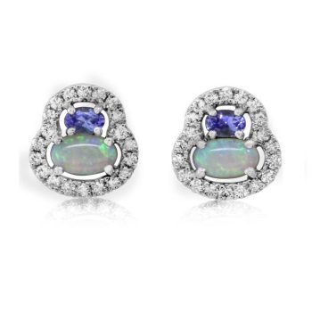14K White Gold Australian Opal/Tanzanite/Diamond Earrings