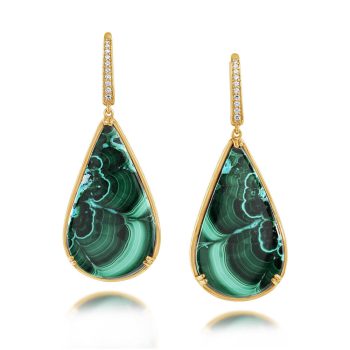 14K Yellow Gold Chrysocolla/Diamond Earrings
