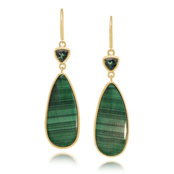 14K Yellow Gold Malachite/Green Tourmaline/ Earrings