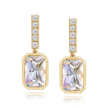 18K Yellow Gold Rainbow Moonstone/Diamond Earrings