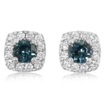 14K White Gold 5.50 X 3.50mm Round Montana Sapphire/Diamond Earrings