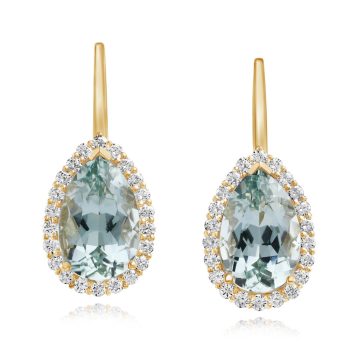 14K Yellow Gold Aquamarine/Diamond Earrings