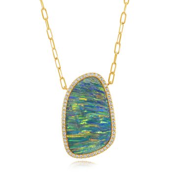 14K Yellow Gold Australian Opal Doublet/Diamond Neckpiece