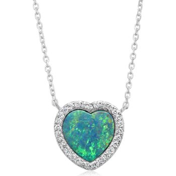 14K White Gold Australian Opal Doublet/Diamond Neckpiece