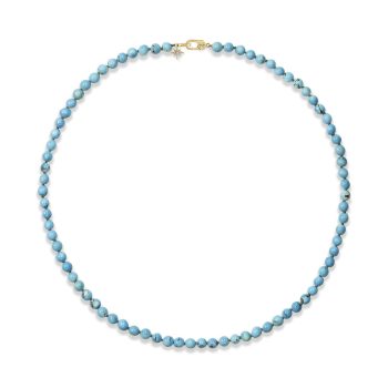 14K Yellow Gold 5.75mm - 6.75mm Round Bead18" Golden Hill Turquoise/Diamond Strand Necklace