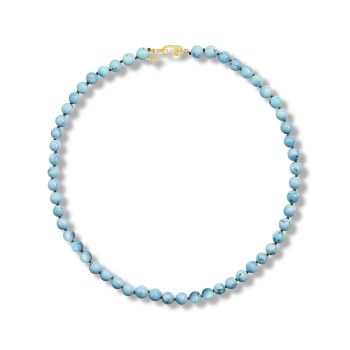14K Yellow Gold 6.30mm - 7.50mm Round Bead18" Golden Hill Turquoise/Diamond Strand Necklace