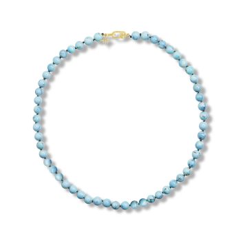 14K Yellow Gold 7.3 - 8.3mm Round Bead16" Golden Hill Turquoise/Diamond Strand Necklace