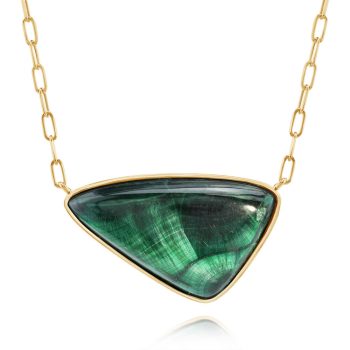 14K Yellow Gold Malachite Cabochon Neckpiece