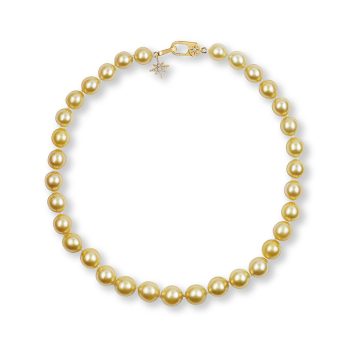 14K Yellow Gold 13.3 - 11mm Near Round Golden South Sea Pearl/Diamond Strand Necklace