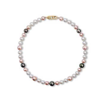 14K Yellow Gold Freshwater Wht Cultured/Lav Freshwater/Tahitian Pearl Choker Necklace
