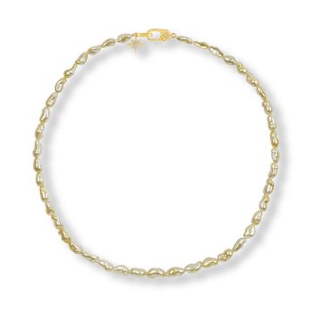 14K Yellow Gold Keshi Golden South Sea Pearl/Diamond Strand