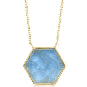 14K Yellow Gold Hexagon Slice Aquamarine Neckpiece