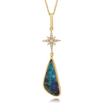 14K Yellow Gold Australian Boulder Opal/Diamond Star Pendant