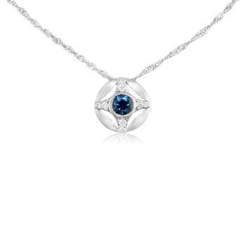 14K White Gold Blue Zircon/Diamond Pendant