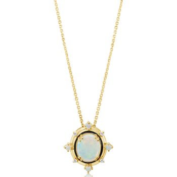 14K Yellow Gold Australian Opal/ Diamond Pendant with Black Enamel