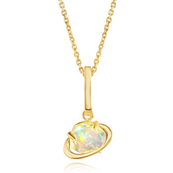 14K Yellow Gold Mexican Fire Opal Planet Pendant/Charm
