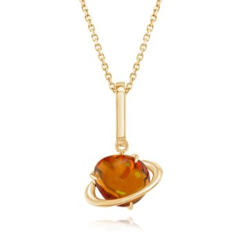 14K Yellow Gold Mexican Fire Opal Planet Pendant/Charm