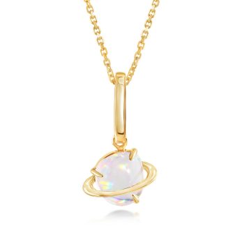 14K Yellow Gold Mexican Fire Opal Planet Pendant/Charm