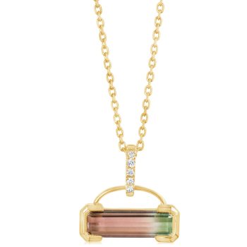 14K Yellow Gold Bi-Color Tourmaline/Diamond Pendant