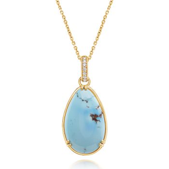 14K Yellow Gold Kazakhstan Turquoise/Diamond Pendant