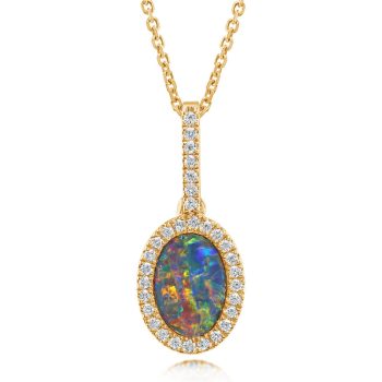 14K Yellow Gold Australian Opal Doublet/Diamond Pendant