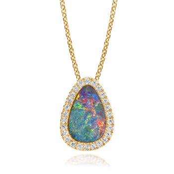 14K Yellow Gold Australian Opal Doublet/Diamond Pendant