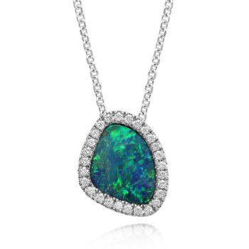 14K White Gold Australian Opal Doublet/Diamond Pendant