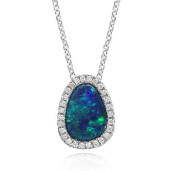 14K White Gold Australian Opal Doublet/Diamond Pendant