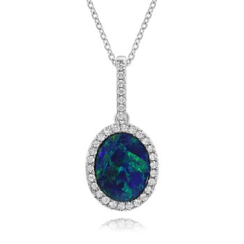 14K White Gold Australian Opal Doublet/Diamond Pendant