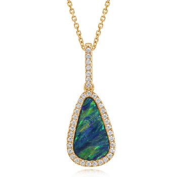 14K Yellow Gold Australian Opal Doublet/Diamond Pendant