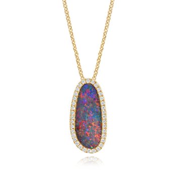 14K Yellow Gold Australian Opal Doublet/Diamond Pendant