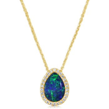 14K Yellow Gold Australian Opal Doublet/Diamond Pendant