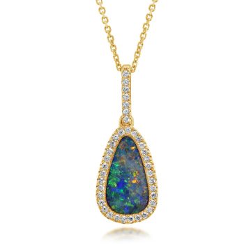 14K Yellow Gold Australian Opal Doublet/Diamond Pendant
