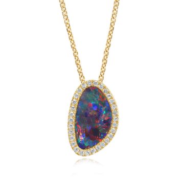 14K Yellow Gold Australian Opal Doublet/Diamond Pendant
