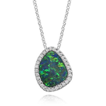 14K White Gold Australian Opal Doublet/Diamond Pendant