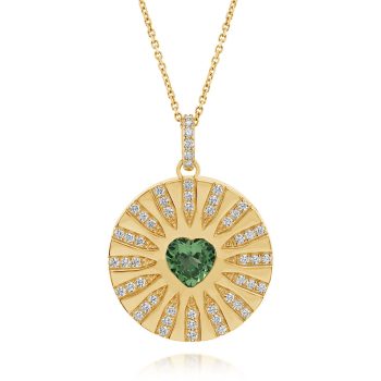 14K Yellow Gold Mint Garnet/Diamond Heart Medallion Pendant