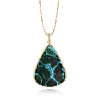 14K Yellow Gold Chrysocolla/Diamond Pendant