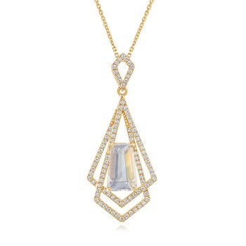 18K Yellow Gold Rainbow Moonstone/Diamond Pendant