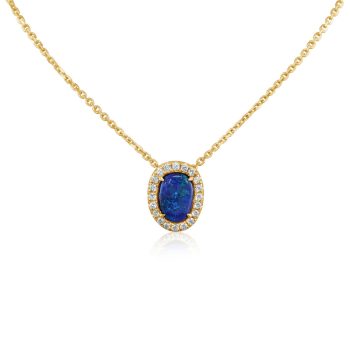 14K Yellow Gold Australian Black Opal/Diamond Pendant